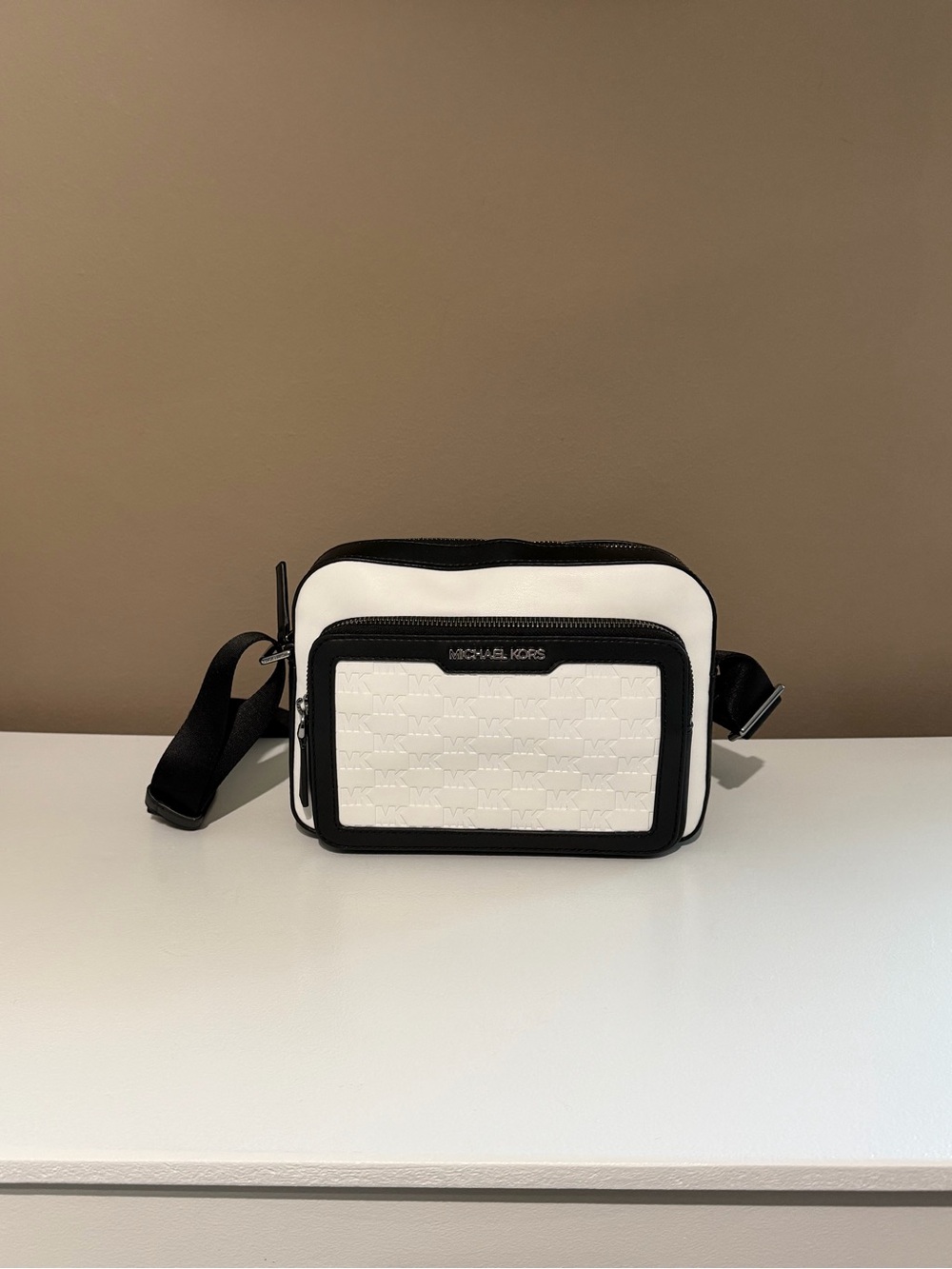 Michael Kors White and Black Crossbody Belt Bag